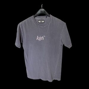 Kith Short Sleeve T‑Shirt in Faded Gray with Pink Logo